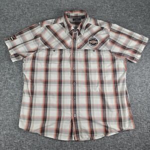 Harley Davidson Mens Plaid Short Sleeve Button Up Shirt Genuine Orange Black 2XL